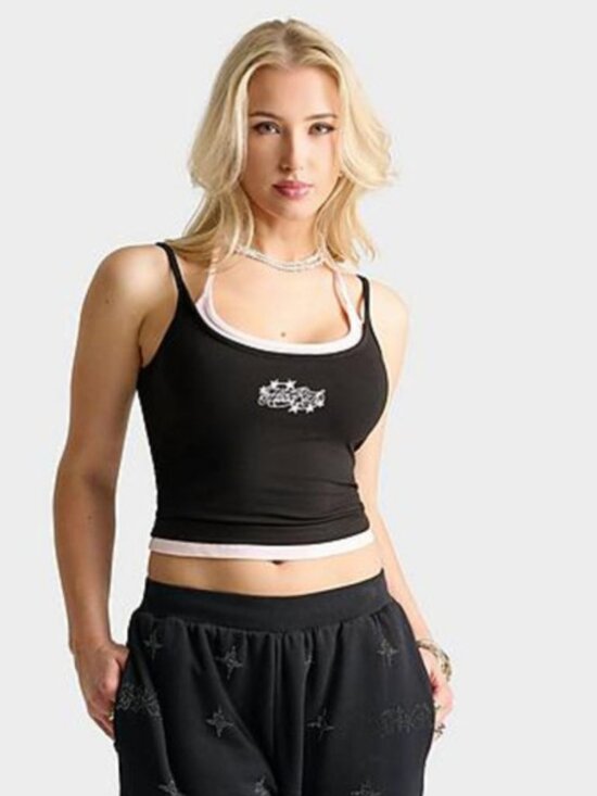 Hoodrich Tops - Hoodrich Y2K Black Pink Layered Halter Tank Top Size M